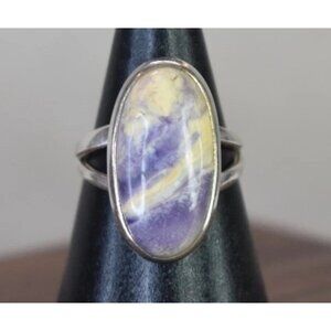 STERLING SILVER RING 925 WITH TIFFANY STONE PURPLE & WHITE - SOUTHWESTERN